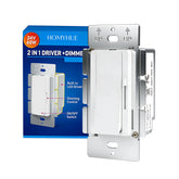 HOMYHUE Driver LED Dimmer Switch Light & Dimmable LED Driver 2 in 1, FCC UL Listed Single-Pole or 3-Way Slide Dimmer Switches Power Supply for Led Strip Lights, Low Voltage Project
