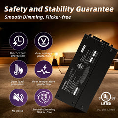 HOMYHUE Dimmable LED Driver, AC 100-277V to DC 24V / 12V Amps Power Supply for COB LED Lights-Compatible Works with Lutron & Leviton-ELV MLV TRIAC 0-10V PWM 5-in-1 Low Voltage Transformer