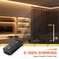 HOMYHUE Dimmable LED Driver, AC 100-277V to DC 24V / 12V Amps Power Supply for COB LED Lights-Compatible Works with Lutron & Leviton-ELV MLV TRIAC 0-10V PWM 5-in-1 Low Voltage Transformer