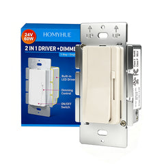HOMYHUE Driver LED Dimmer Switch Light &amp; Dimmable LED Driver 2 in 1, FCC UL Listed Single-Pole or 3-Way Slide Dimmer Switches Power Supply for Led Strip Lights, Low Voltage Project
