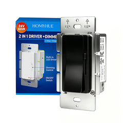 HOMYHUE Driver LED Dimmer Switch Light &amp; Dimmable LED Driver 2 in 1, FCC UL Listed Single-Pole or 3-Way Slide Dimmer Switches Power Supply for Led Strip Lights, Low Voltage Project