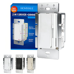 HOMYHUE Driver LED Dimmer Switch Light &amp; Dimmable LED Driver 2 in 1, FCC UL Listed Single-Pole or 3-Way Slide Dimmer Switches Power Supply for Led Strip Lights, Low Voltage Project