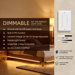 HOMYHUE Driver LED Dimmer Switch Light &amp; Dimmable LED Driver 2 in 1, FCC UL Listed Single-Pole or 3-Way Slide Dimmer Switches Power Supply for Led Strip Lights, Low Voltage Project